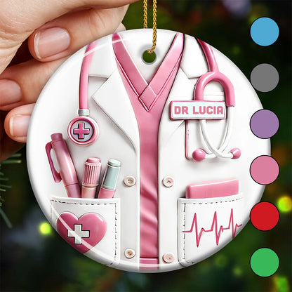 Custom Name White Coat Ceramic Ornament - Personalized Doctor & Nurse Keepsake Gift for Christmas Tree