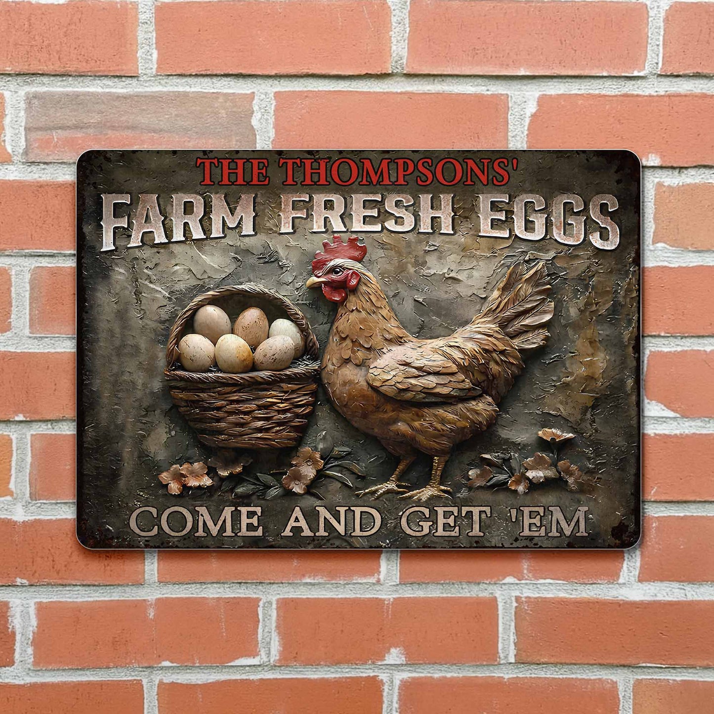 Personalized Farm Fresh Eggs Metal Sign for Family with personalized design details for meaningful gifting image 7