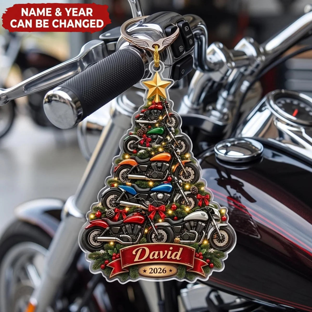 Motorcycle Tree Personalized Acrylic Ornament - Custom Biker Christmas Keepsake Gift