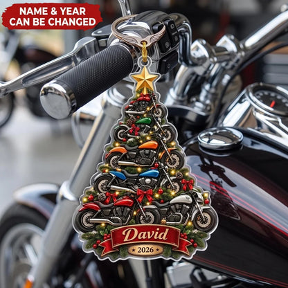 Motorcycle Tree Personalized Acrylic Ornament - Custom Biker Christmas Keepsake Gift