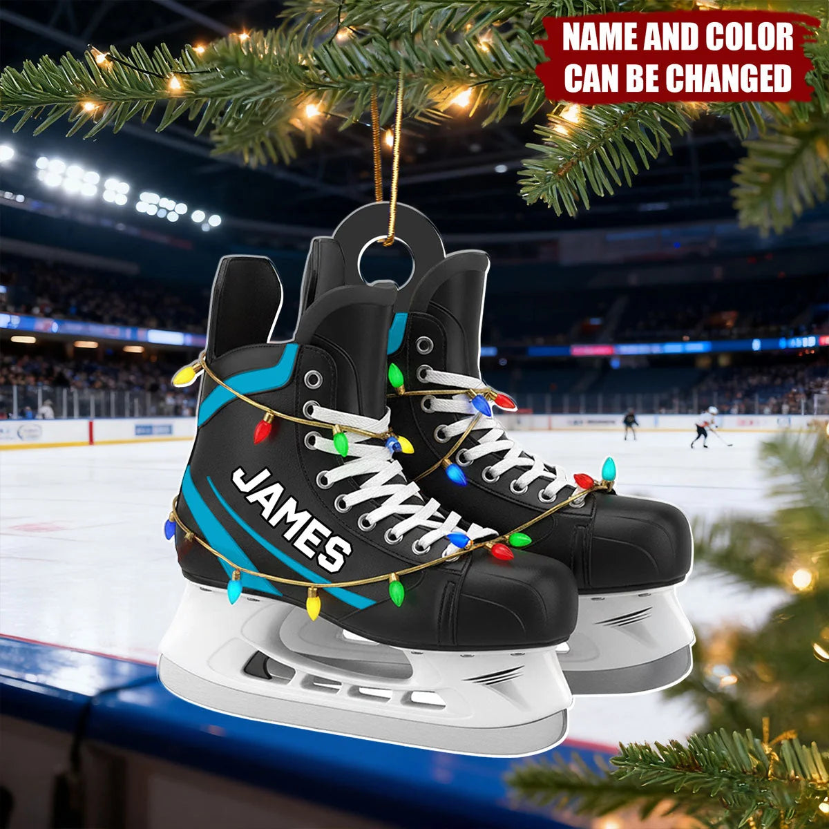 Personalized Hockey Skates Christmas Acrylic Ornament - Custom Name Sports Keepsake Gift