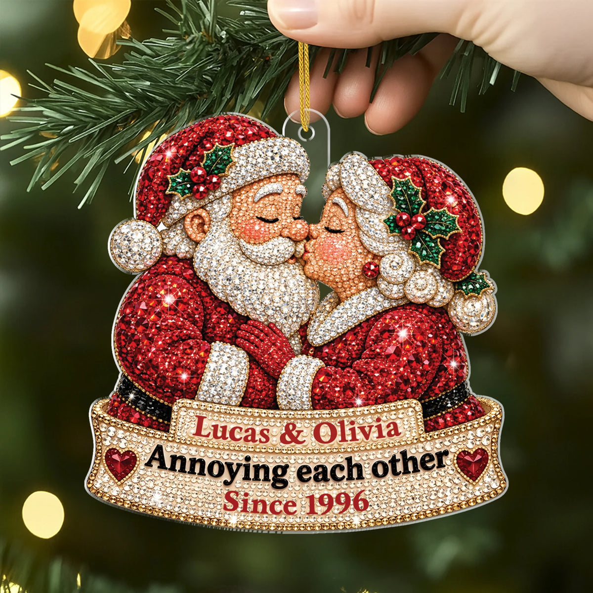 Growing Old Together Personalized Santa Couple Acrylic Ornament - Christmas Keepsake for Couples