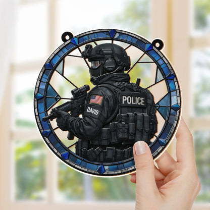 Suncatcher Ornament material and size view - Personalized Police Officer Suncatcher
