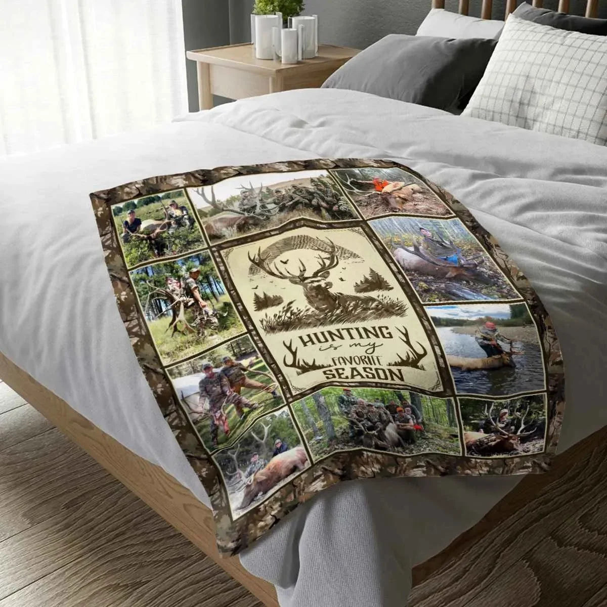 "Life Is Better In The Woods" Personalized Elk Hunting Blanket - Custom Photo Keepsake for Dad Grandpa