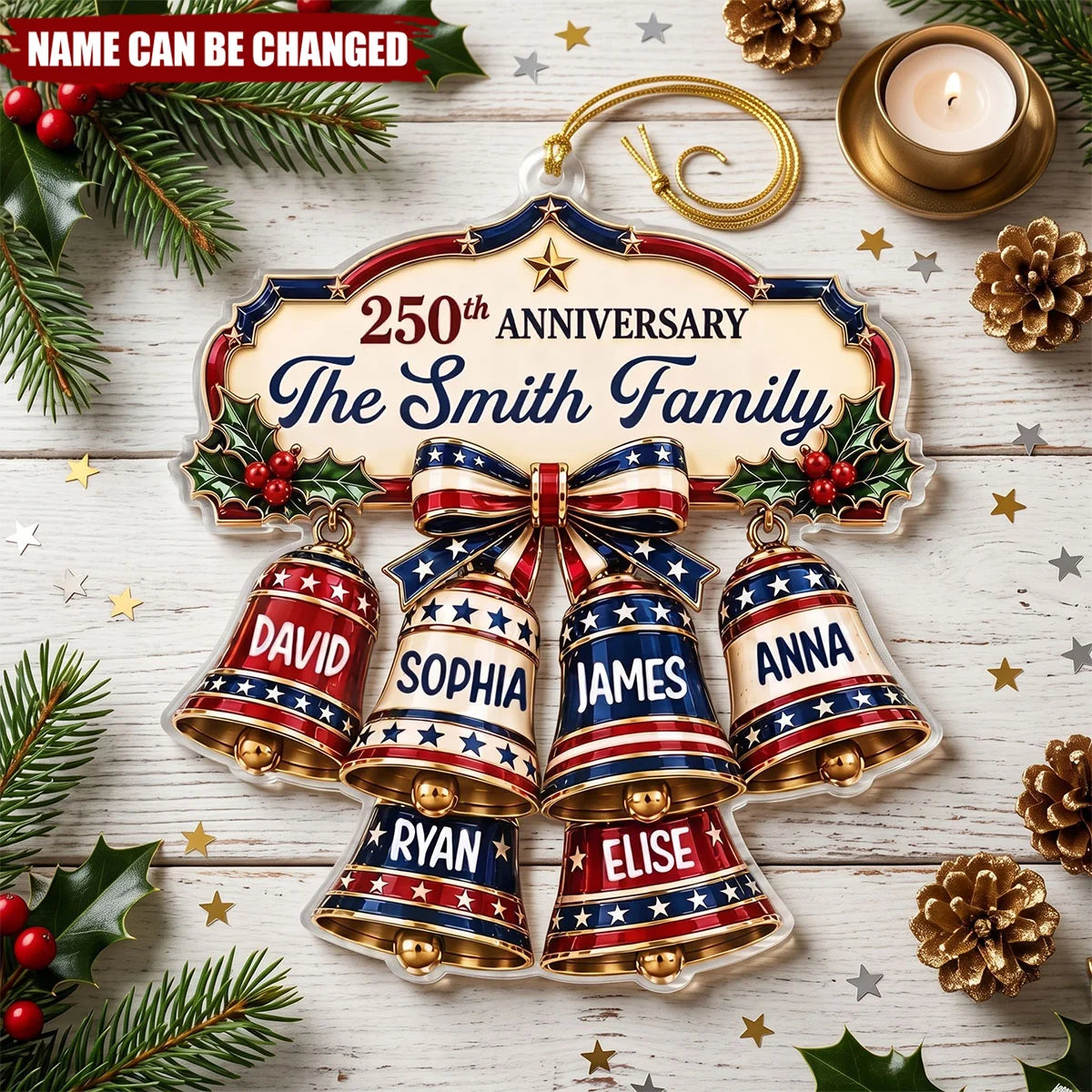 Personalized 250th Anniversary Christmas Ornament - Custom Acrylic Patriotic Keepsake Gift for Family