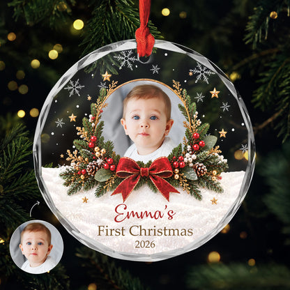 Baby's First Christmas Personalized Photo Glass Ornament - Custom Keepsake Gift for New Parents