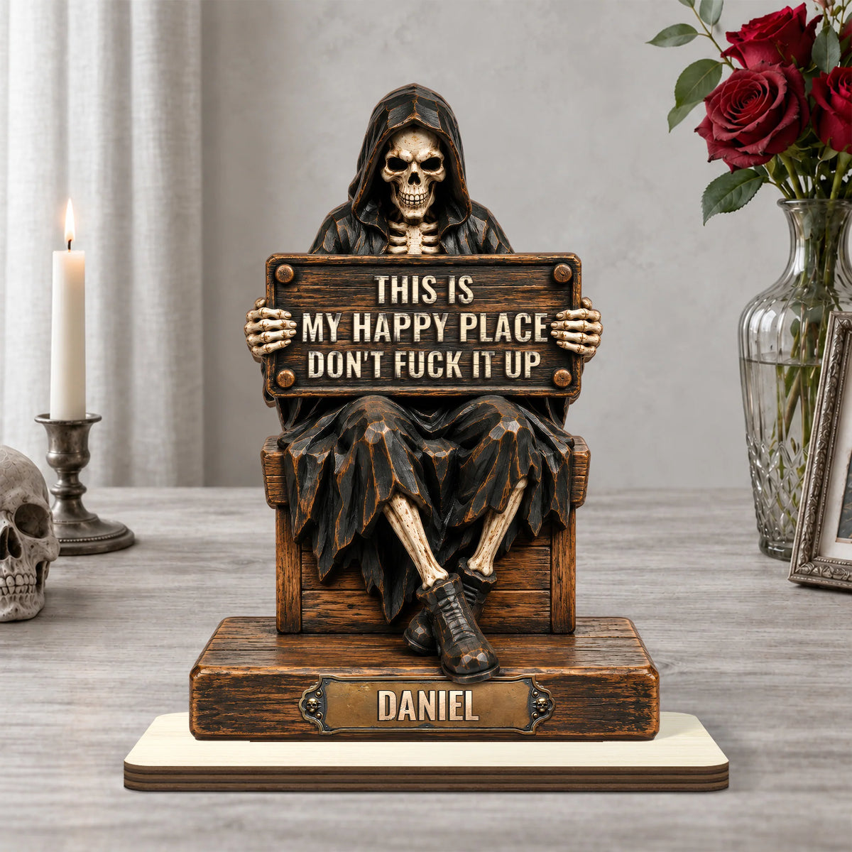 This Is My Happy Place Personalized Wooden Plaque - Him Funny Desk Sign Decor