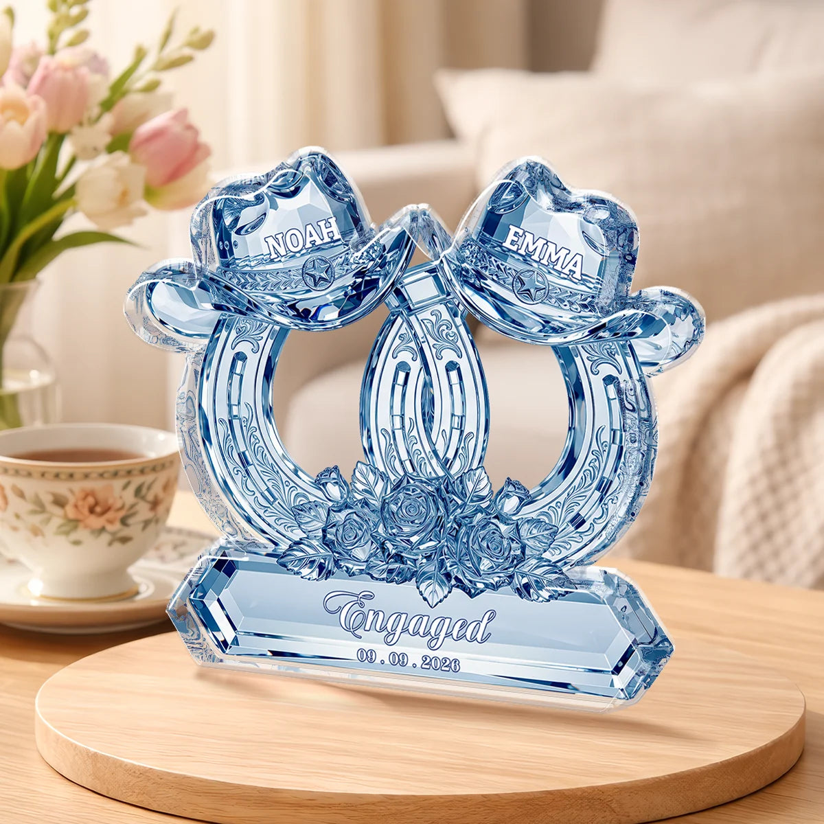 Personalized Horseshoe Acrylic Plaque - Custom Cowboy Wedding & Anniversary Gift for Couples