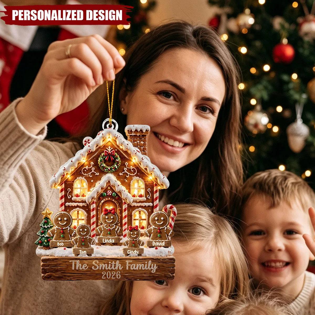 Personalized Gingerbread Family Ornament - Custom Acrylic Christmas Keepsake Gift