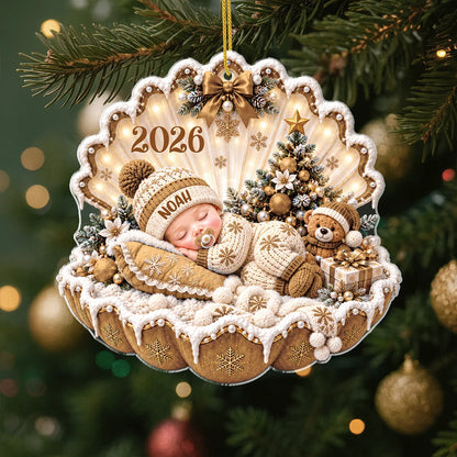Personalized Baby Christmas Acrylic Ornament, Custom Newborn Sleeping Keepsake Gift