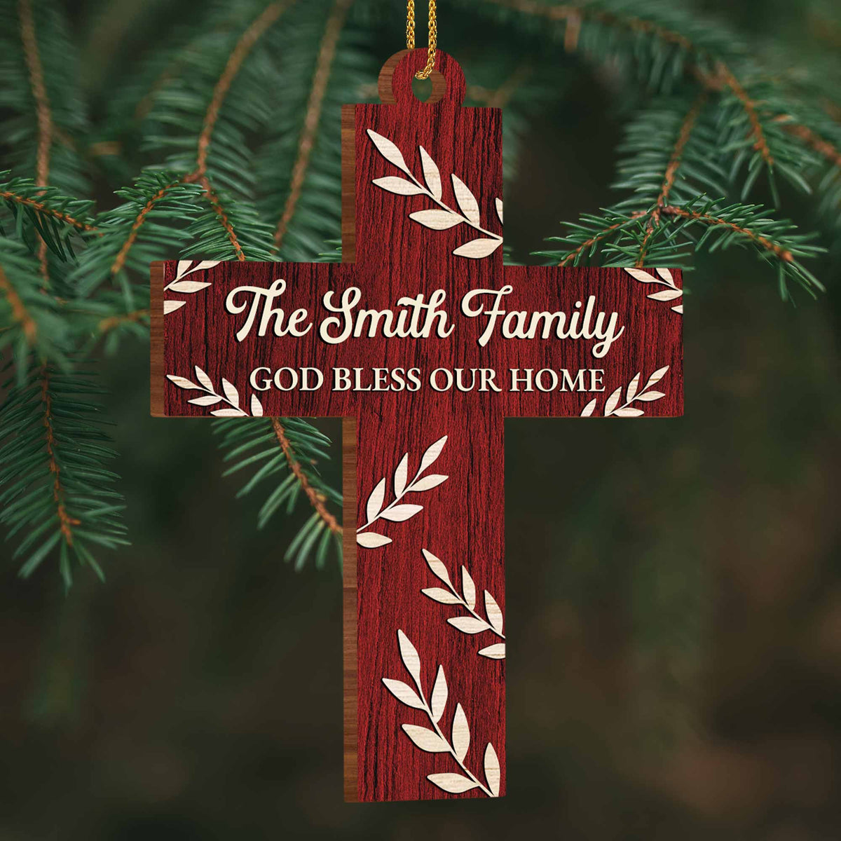 God Bless Our Home, Wooden Cross With Leaves