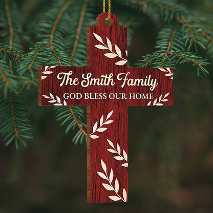 God Bless Our Home, Wooden Cross With Leaves