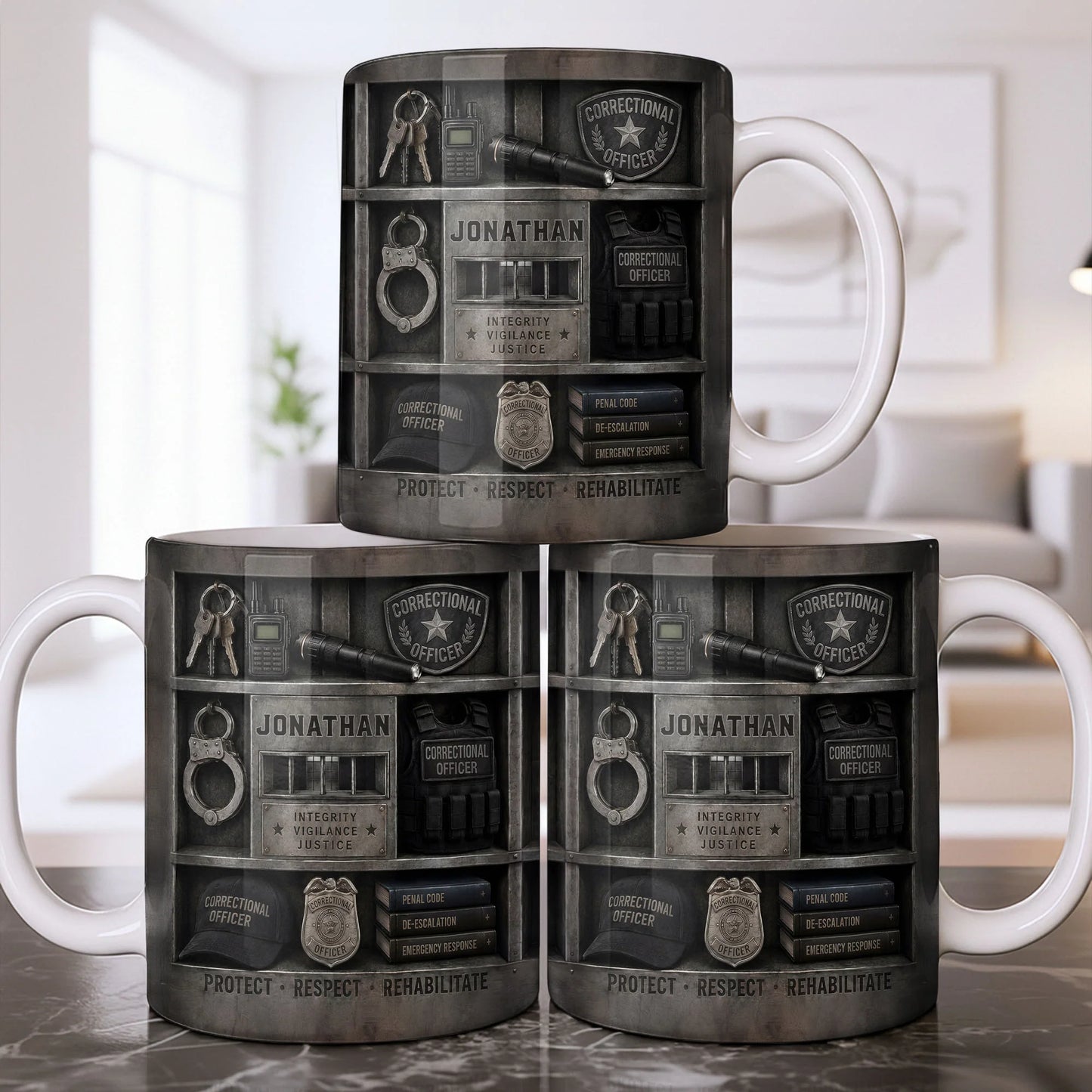 Personalized correctional officer mug featuring custom name and 3D badge design gear graphic image 8
