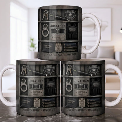 Personalized correctional officer mug featuring custom name and 3D badge design gear graphic image 8