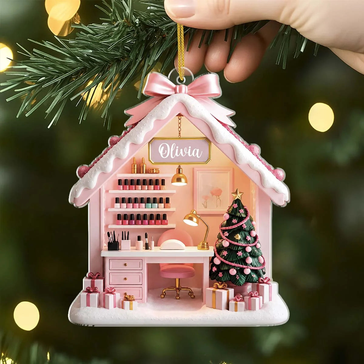 Custom Nail Tech Salon Acrylic Ornament - Personalized Christmas Keepsake Gift for Nail Artist