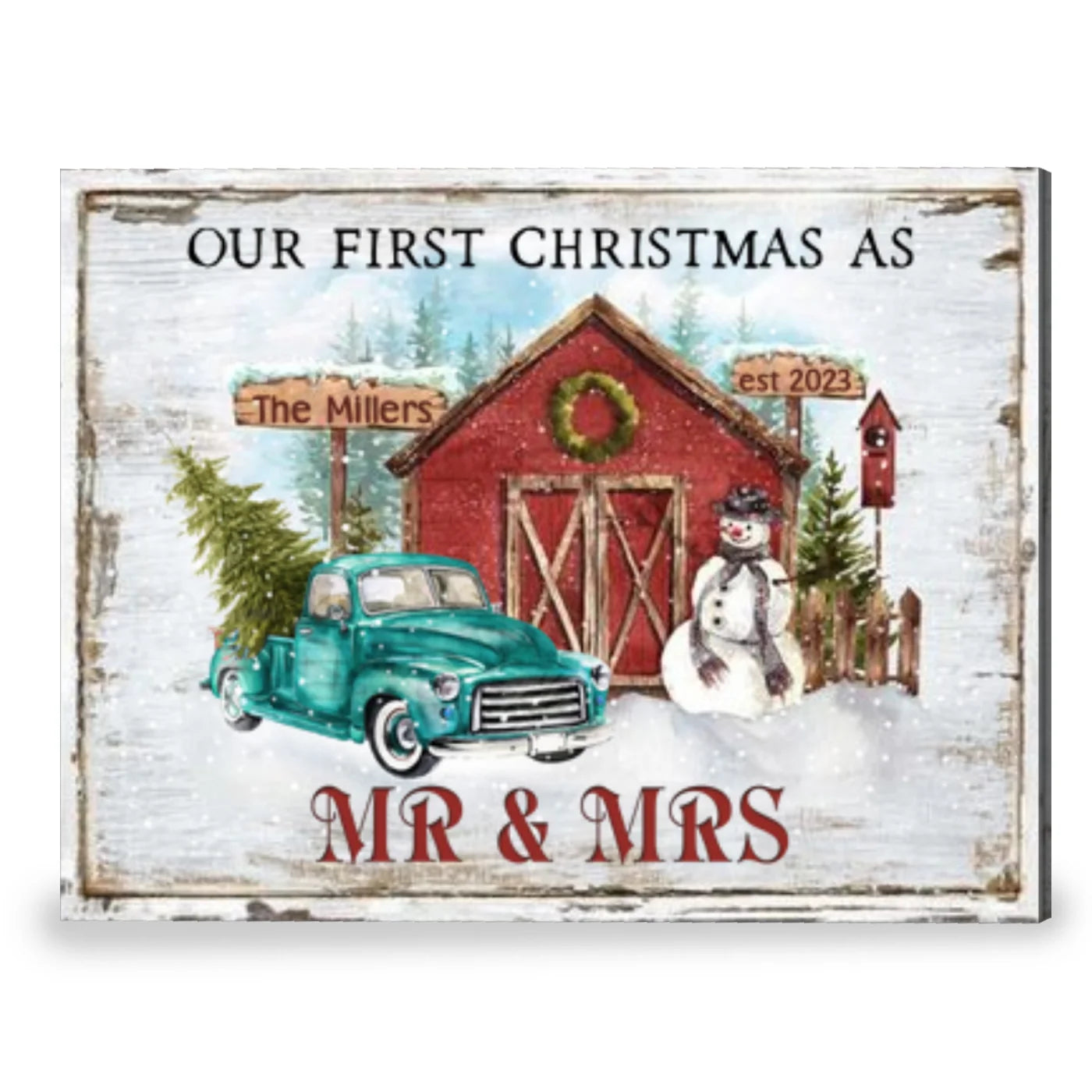 "Our First Christmas As Mr & Mrs" Personalized Canvas / Poster - Custom Newlywed Wall Art Gift