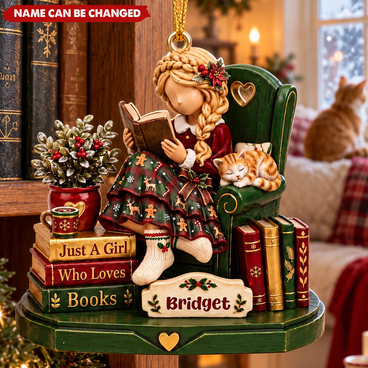 Just A Girl Who Loves Books Personalized Wooden Ornament - Christmas Tree Keepsake for Book Lovers
