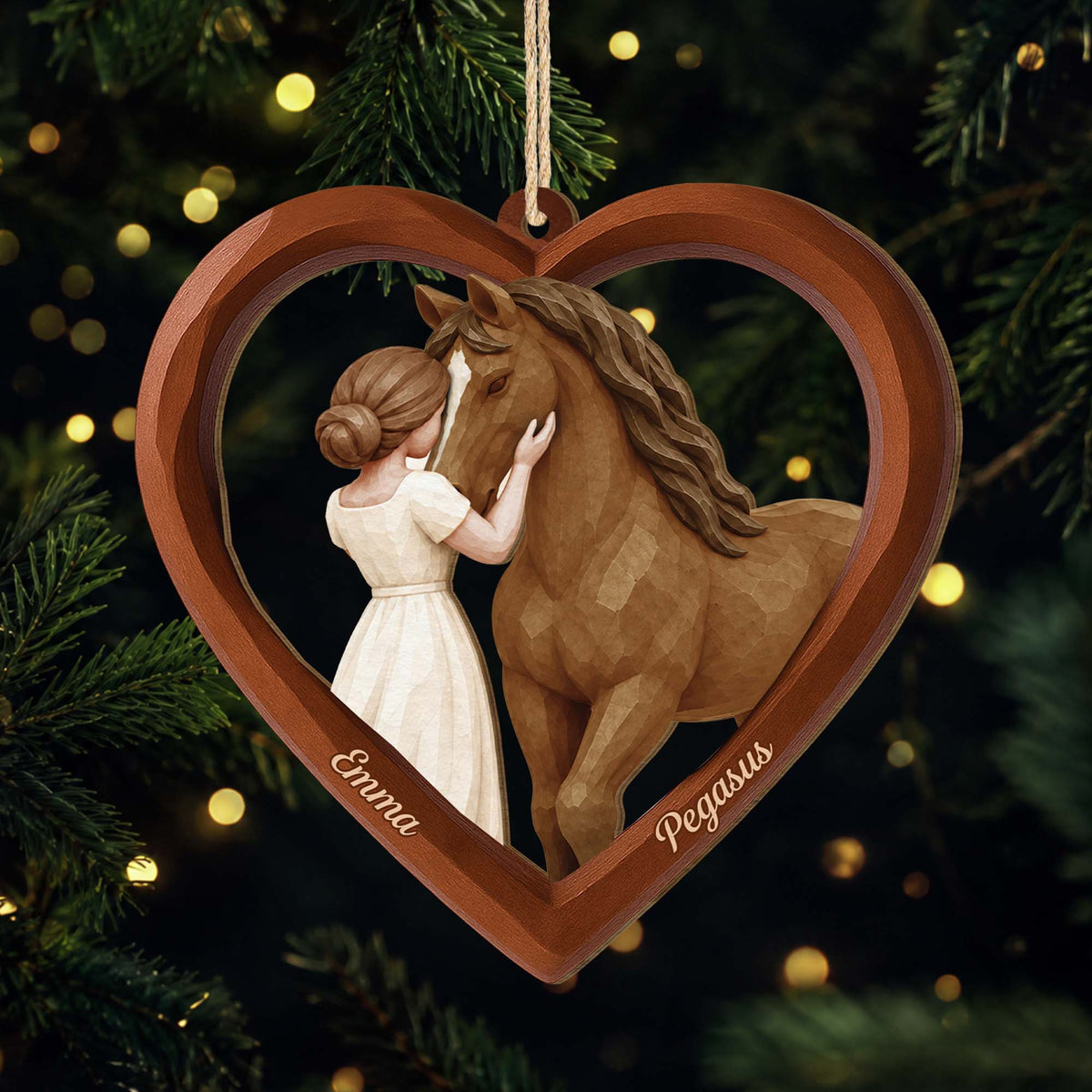 Personalized Horse Lover Wooden Heart Ornament - Custom Keepsake Christmas Decor Gift for Daughter