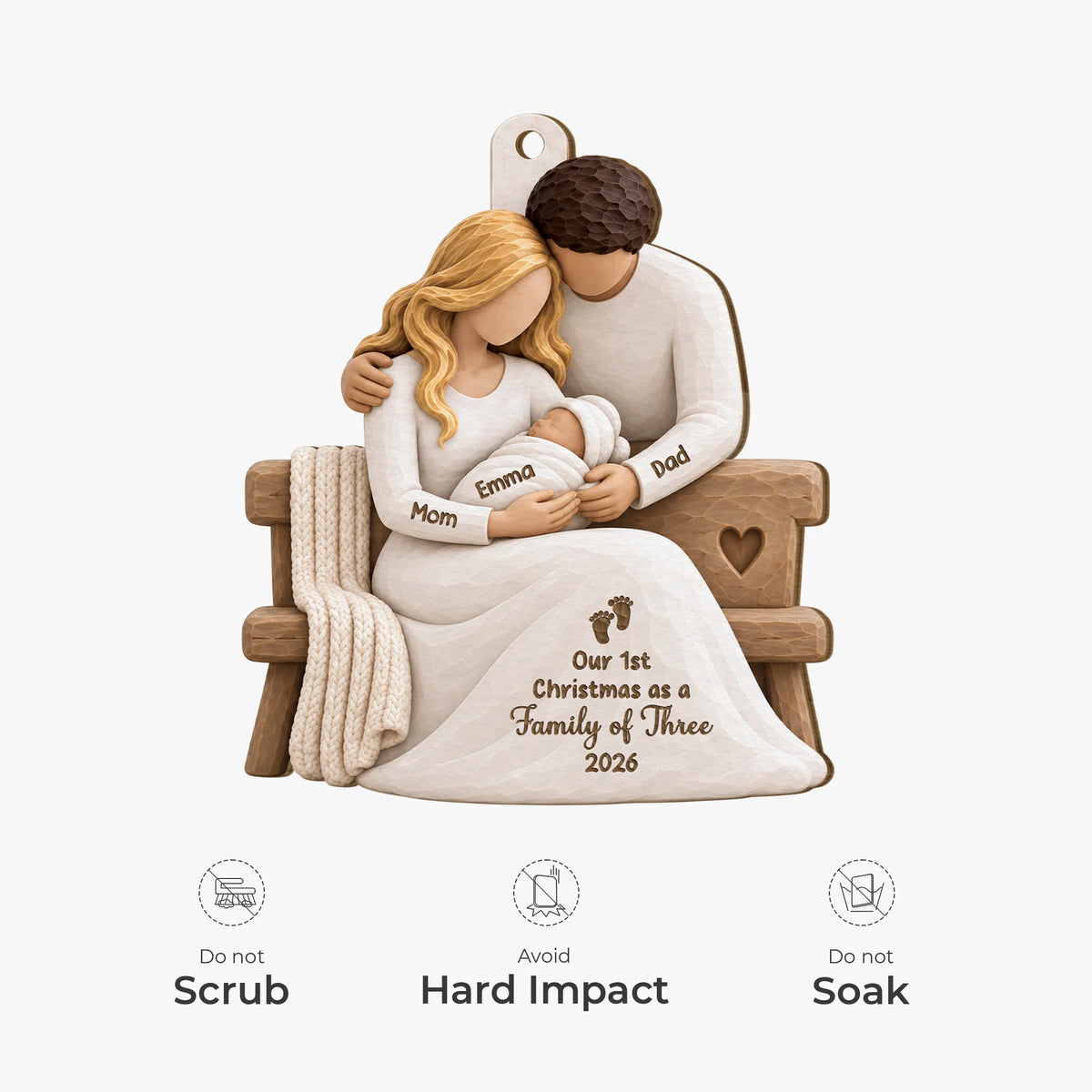 Our 1st Christmas As A Family Wooden Ornament - Custom Keepsake Gift for New Parents