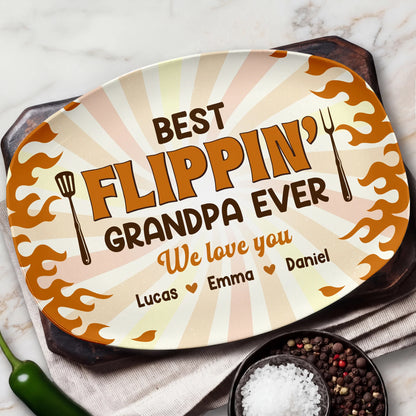 "Best Flippin Dad Ever" Personalized Grill Platter Plate - Custom Gift for Dad Grandpa