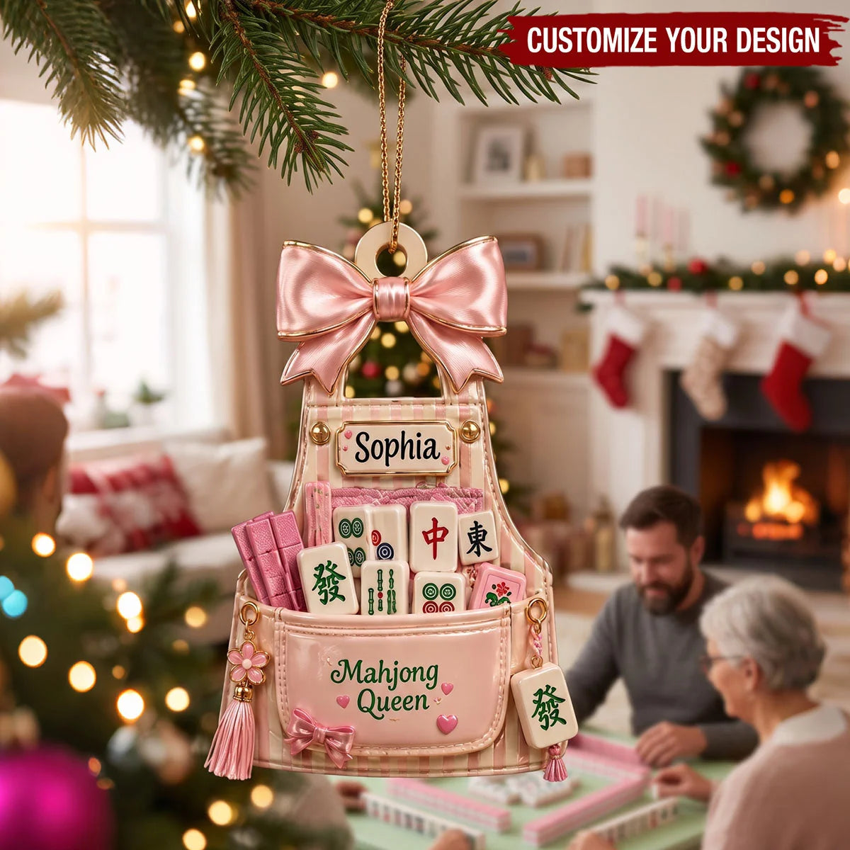 Mahjong Queen Personalized Christmas Ornament - Custom Wood Ornament Holiday Gift