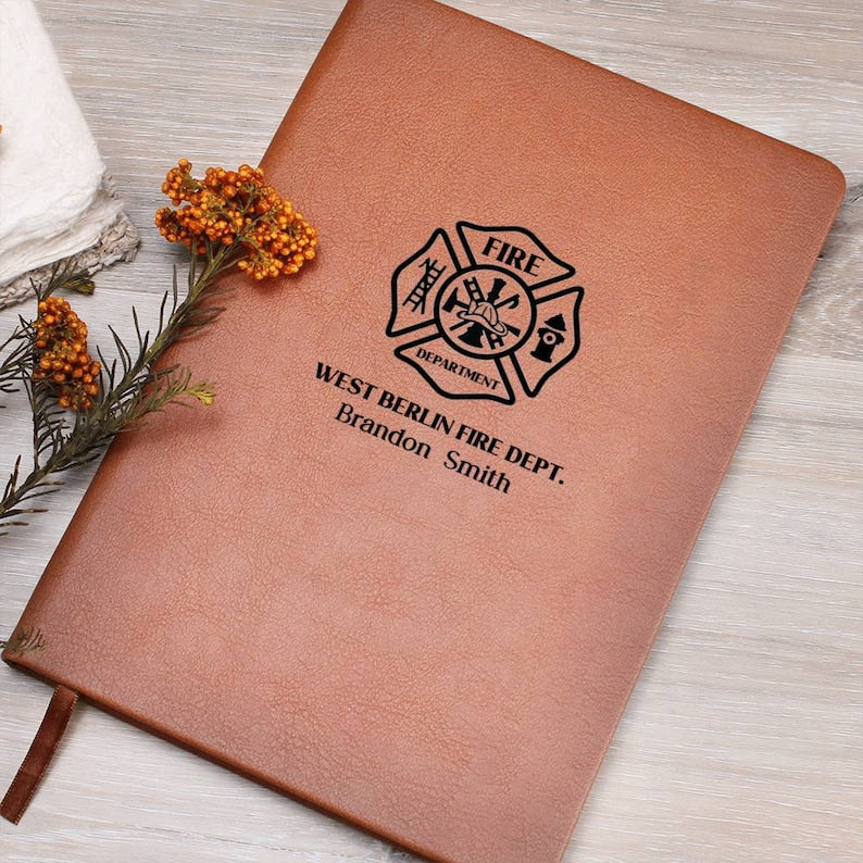 Personalized Firefighter Leather Journal - Custom Fireman Notebook & Station Keepsake Gift for Heroes