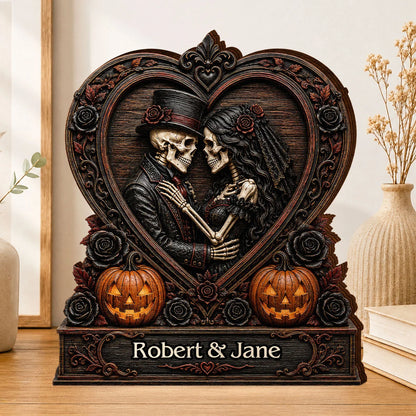 Personalized skeleton couple plaque with custom names for Halloween wedding gift