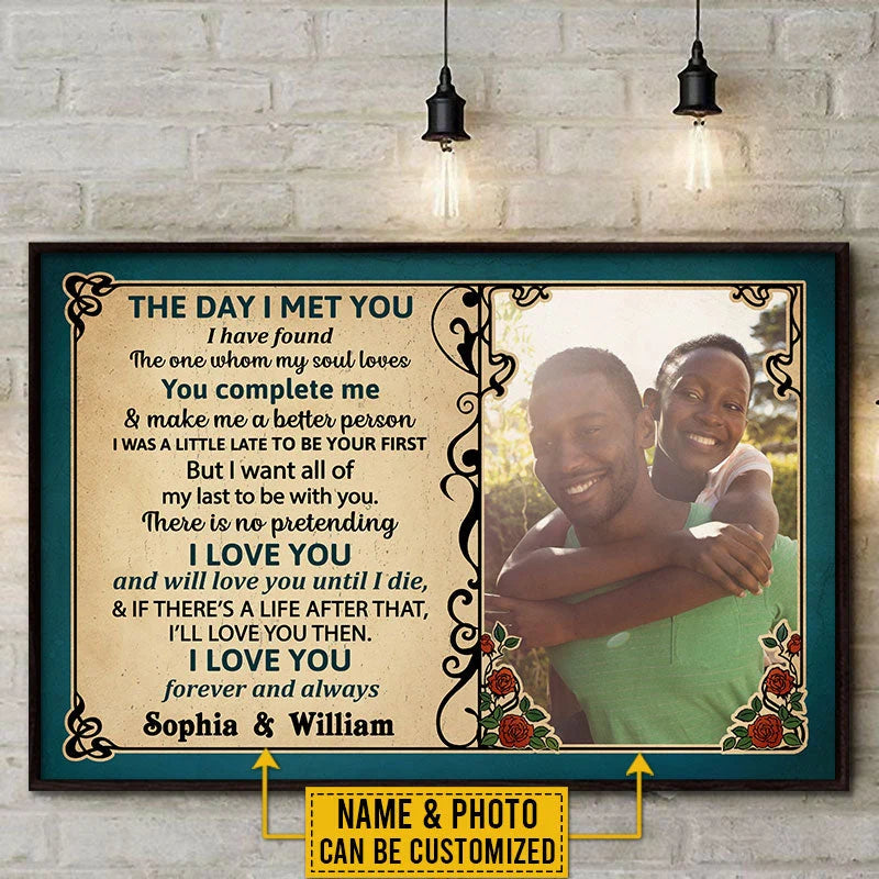 The Day I Met You Personalized Couple Canvas / Poster - Custom Photo Wall Art Gift for Husband Wife