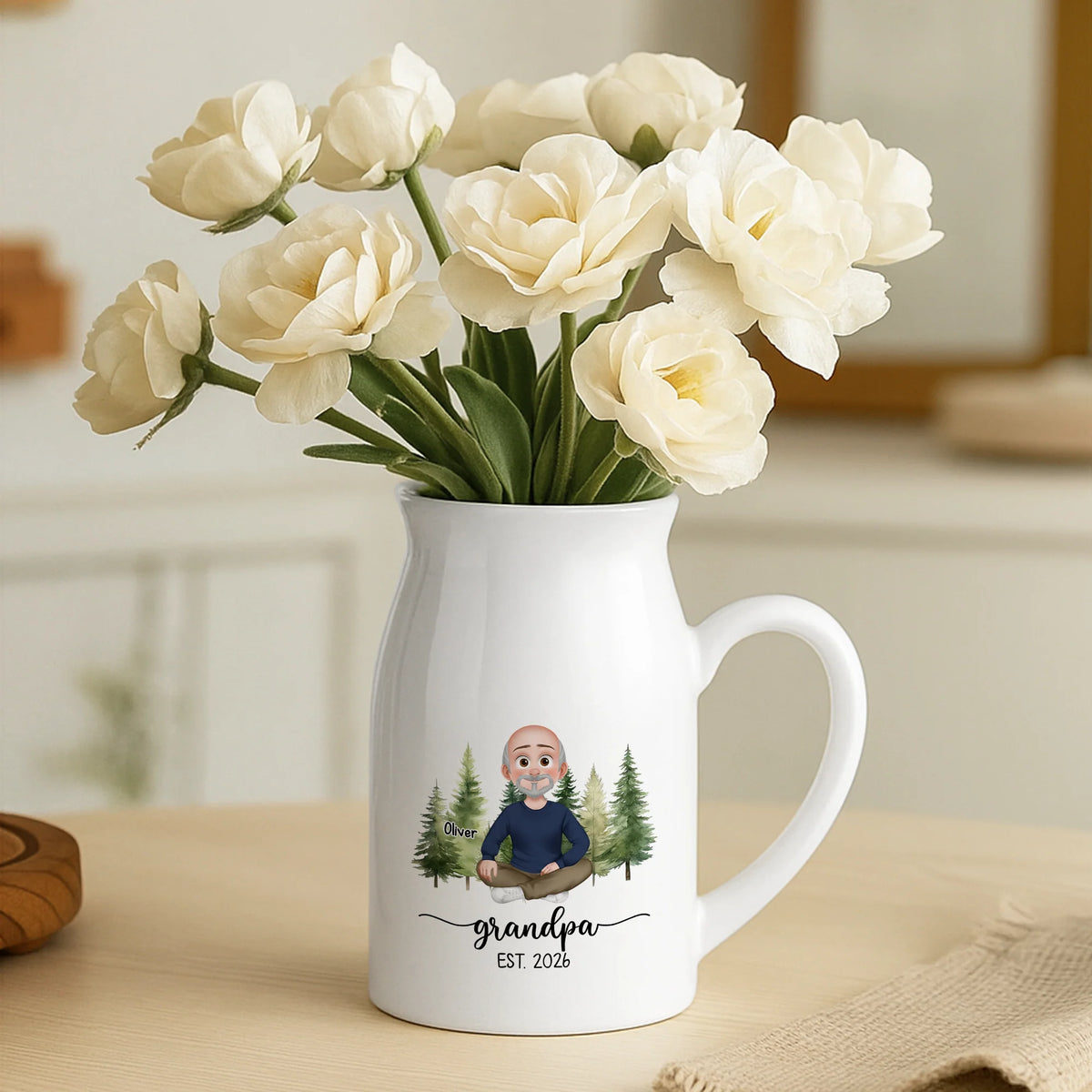 Custom Grandma Flower Vase - Personalized Ceramic Keepsake Pitcher Gift for Grandparents