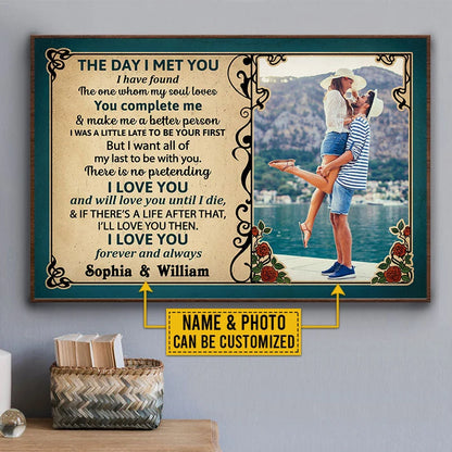 The Day I Met You Personalized Couple Canvas / Poster - Custom Photo Wall Art Gift for Husband Wife