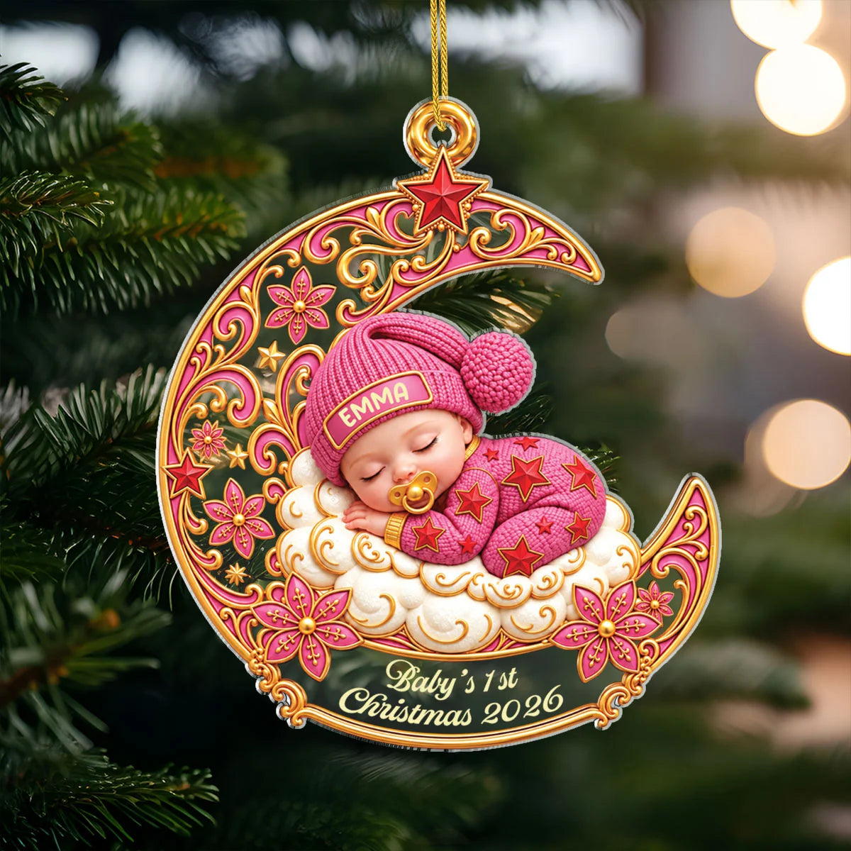Baby's First Christmas Moon Custom Acrylic Ornament - Holiday Keepsake for Newborn
