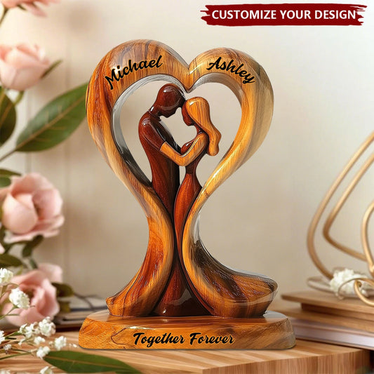 Personalized couple acrylic plaque with custom names and Together Forever text in a heart shape