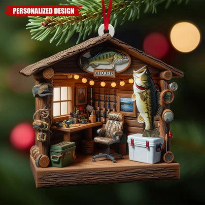 Love Fishing Personalized Wooden Ornament - Custom Fisherman Keepsake Gift