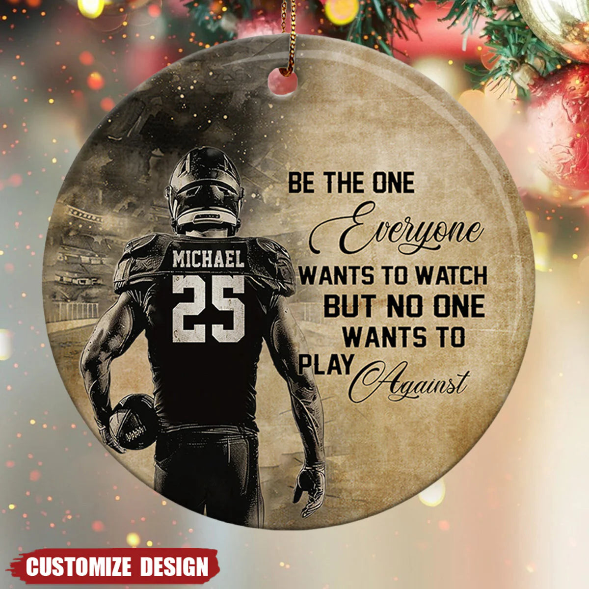 Ceramic Ornament material and size view - Personalized Football Ceramic Ornament