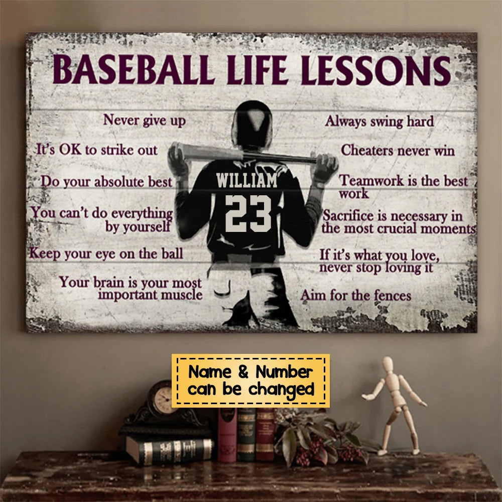 Baseball Life Lessons Personalized Canvas / Poster - Custom Sports Wall Art Gift