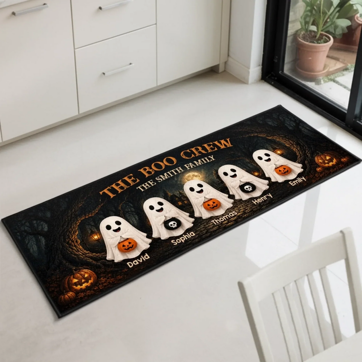 The Boo Crew Personalized Runner Rug for Family - Custom Ghost Hallway Mat Fall Halloween Decor