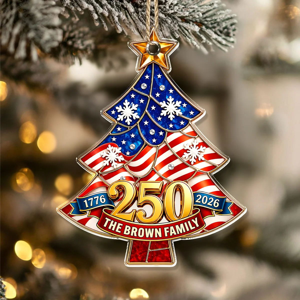 1776-2026 America 250th Anniversary - Personalized USA Family Name Acrylic Ornament