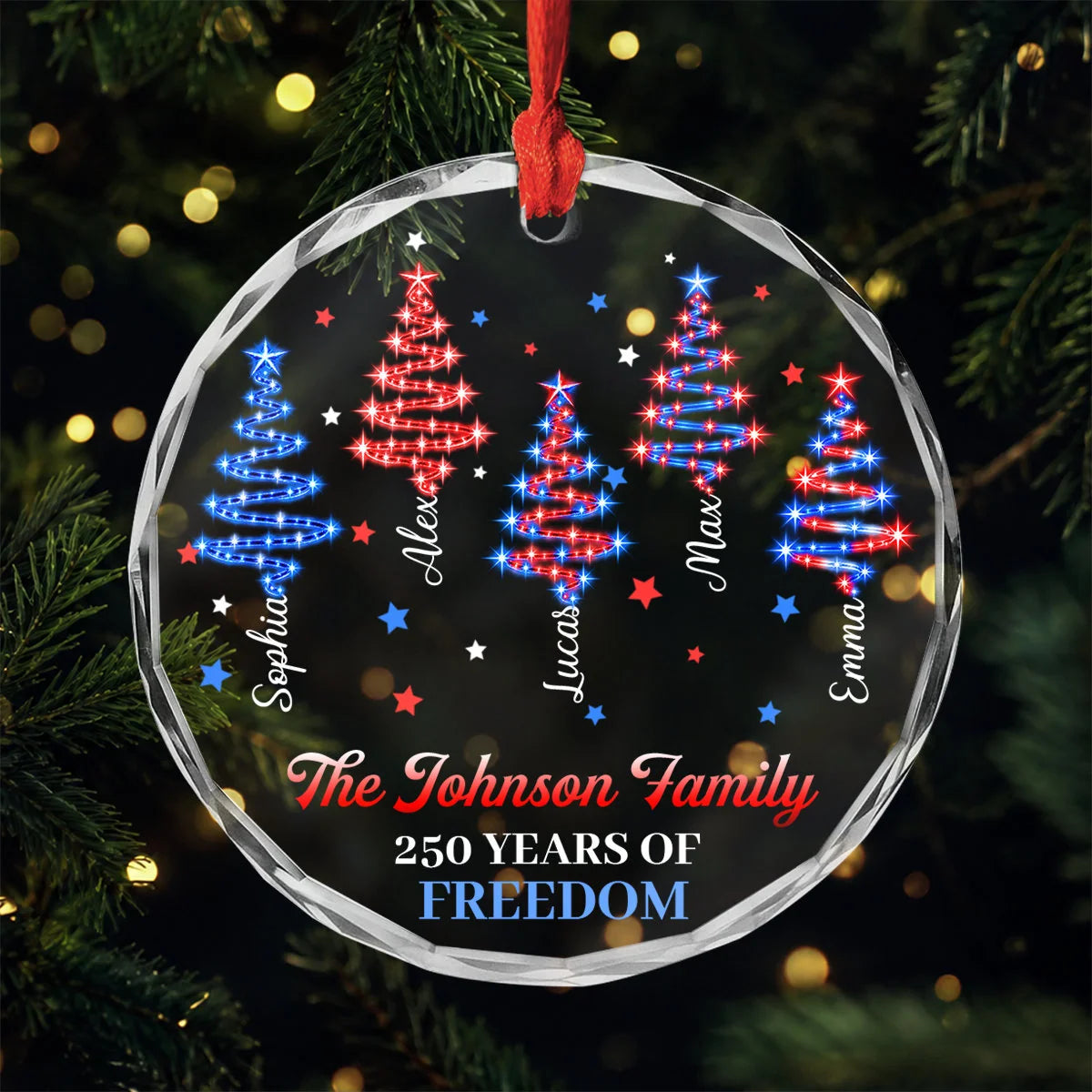 250 Years of Freedom Personalized Family Glass Ornament - Custom Names for Christmas Holiday Decor