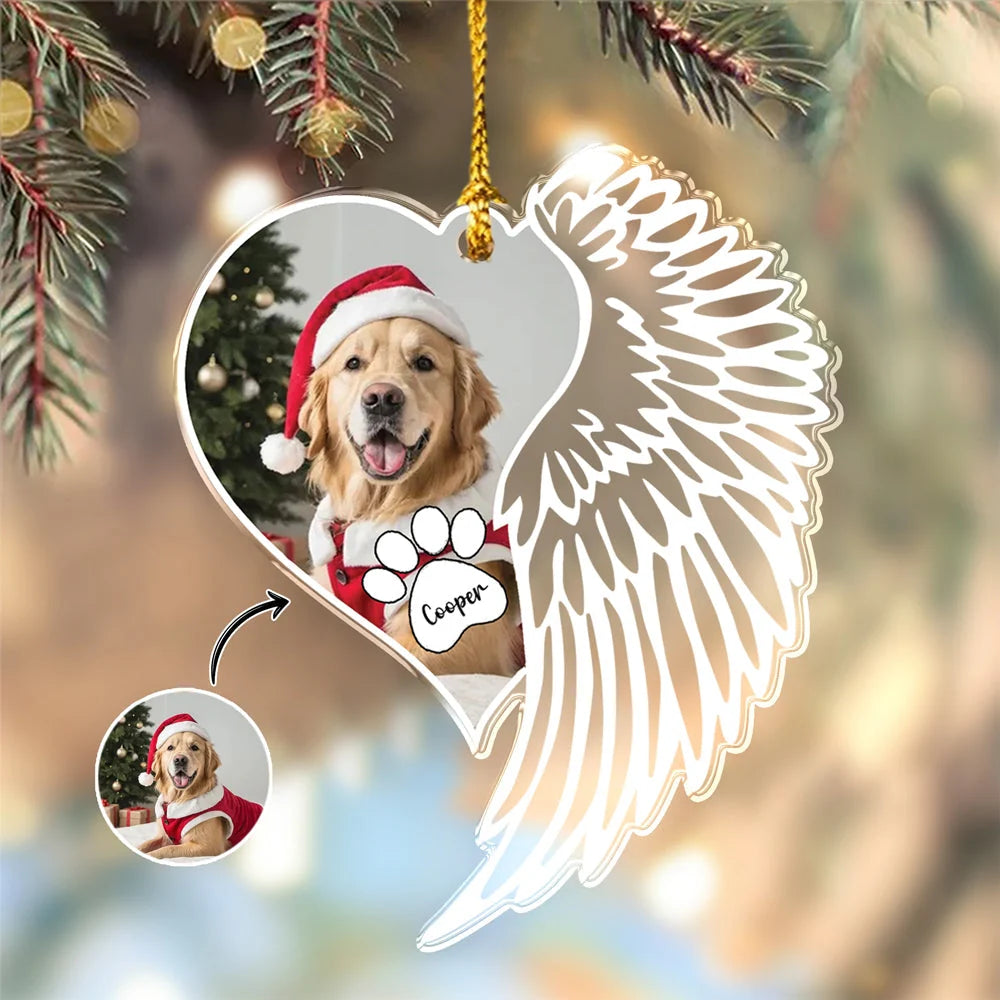 Custom Photo Dog Memorial Wing Personalized Acrylic Ornament - Christmas Keepsake for Dog Lovers