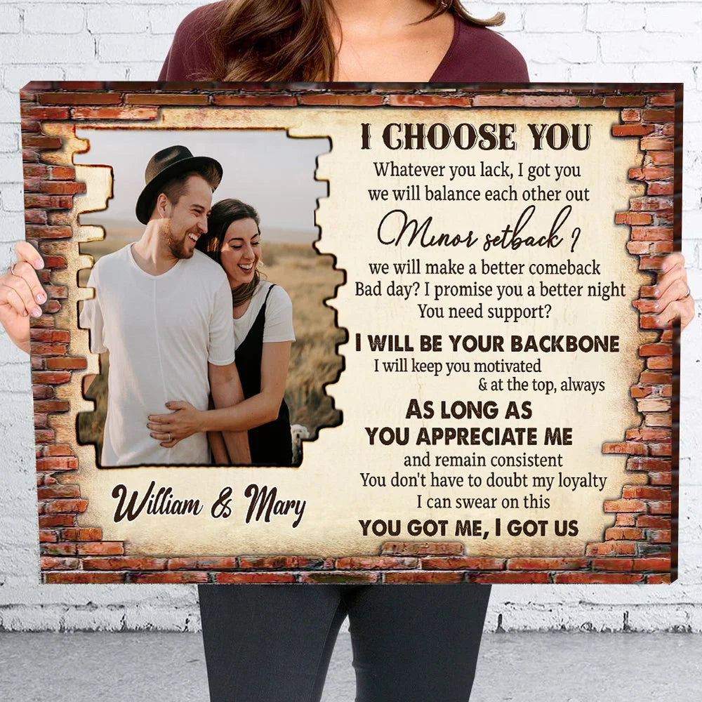I Choose You Personalized Couple Photo Canvas / Poster - Custom Romantic Wall Art Gift for Anniversary