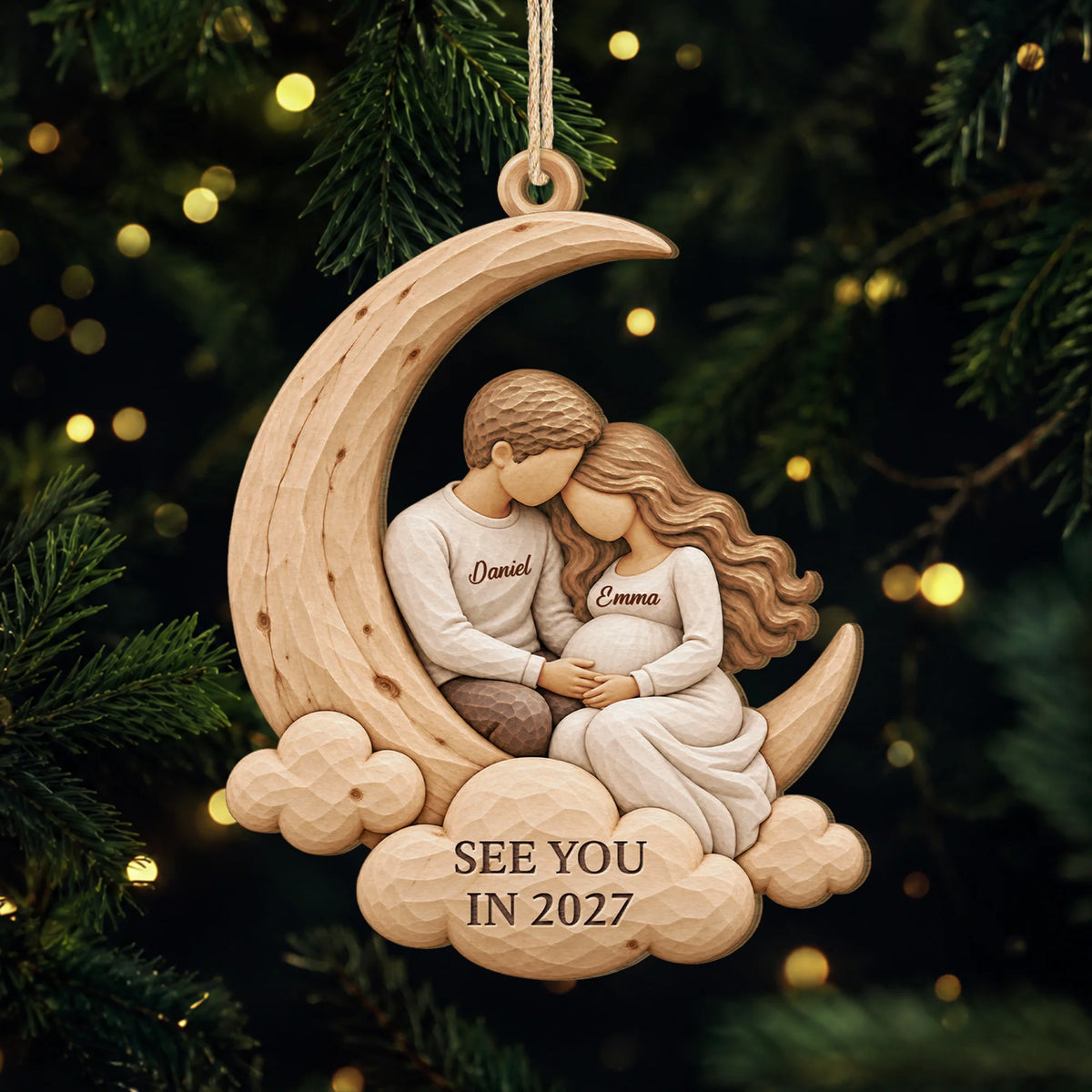 See You In 2027 Personalized Wooden Ornament - Christmas Keepsake Gift for Expecting Parents