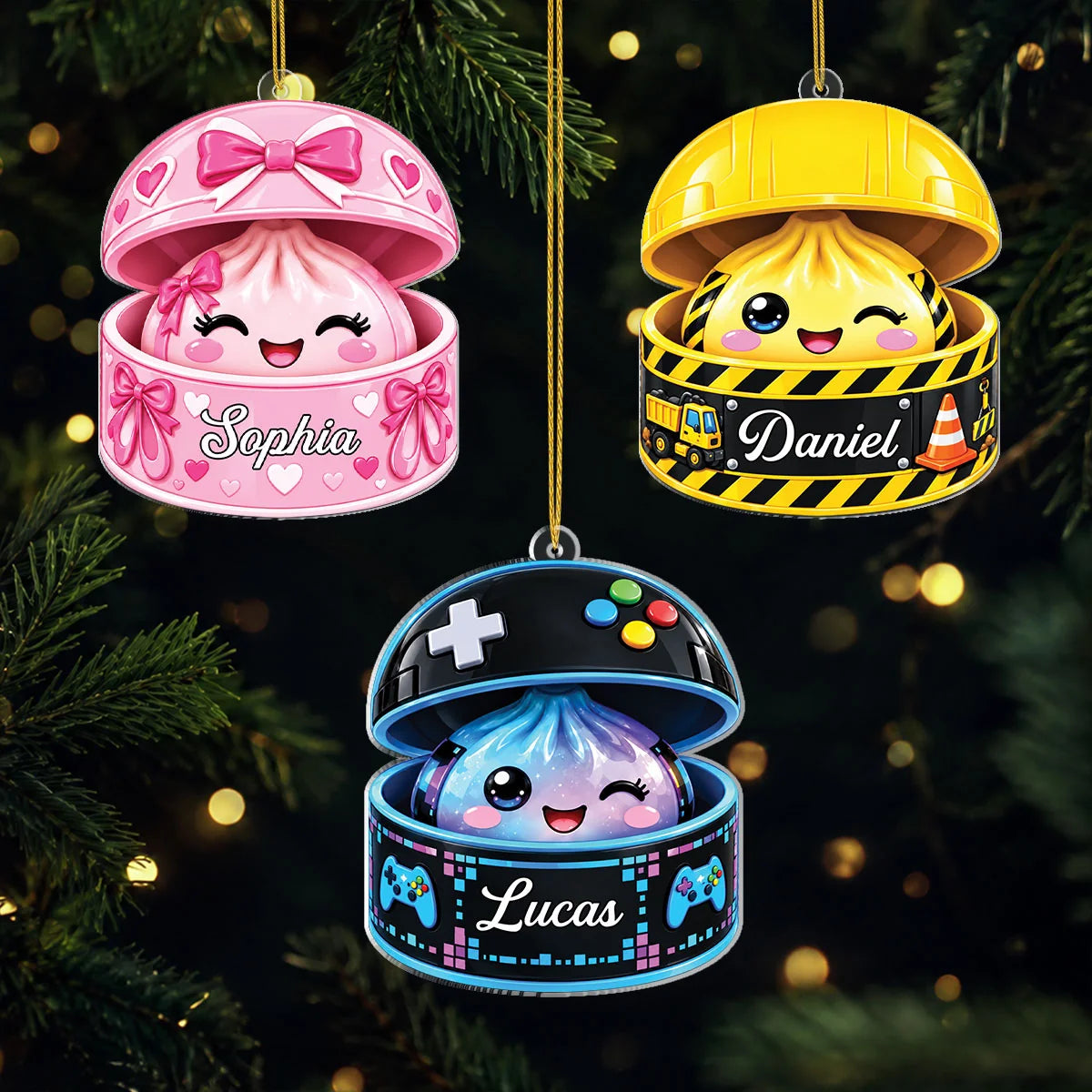 Squishy Dumpling Personalized Acrylic Ornament - Cute Christmas Gift for Kids