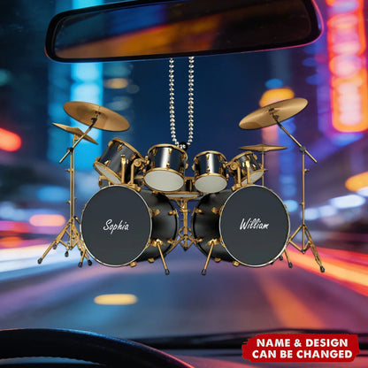 Personalized Drum Set Car Ornament - Custom Drummer Gift for Music Lovers & Musicians