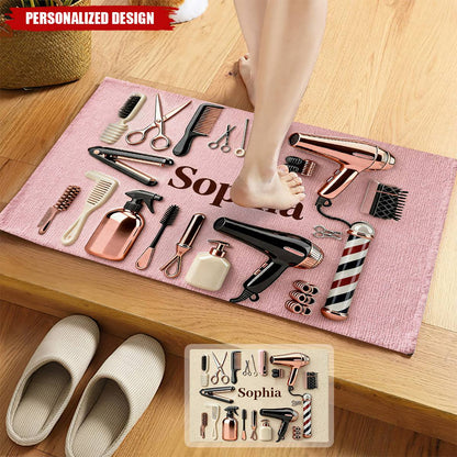 Proud Hairdresser Personalized Hair Stylist Doormat - Custom Salon Name Welcome Rug for Coworker