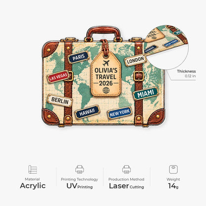 Vintage Travel Suitcase Personalized Acrylic Ornament - Custom Vacation Keepsake for Travelers