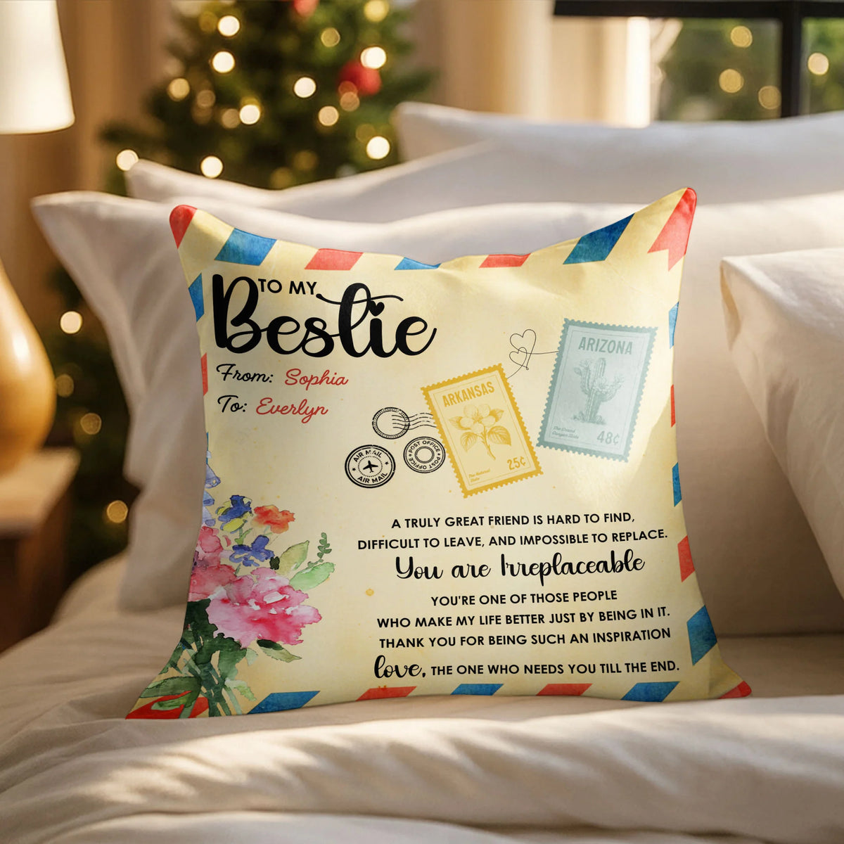 To My Bestie You Are Irreplaceable Personalized Pillow - Custom Long Distance Gift for BFF