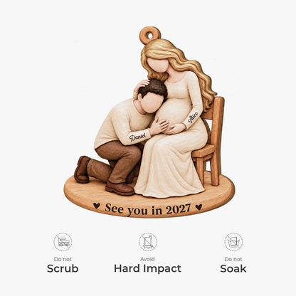 See You in 2027 Personalized Expecting Parents Wood Ornament - Custom Keepsake for Baby Shower & Christmas