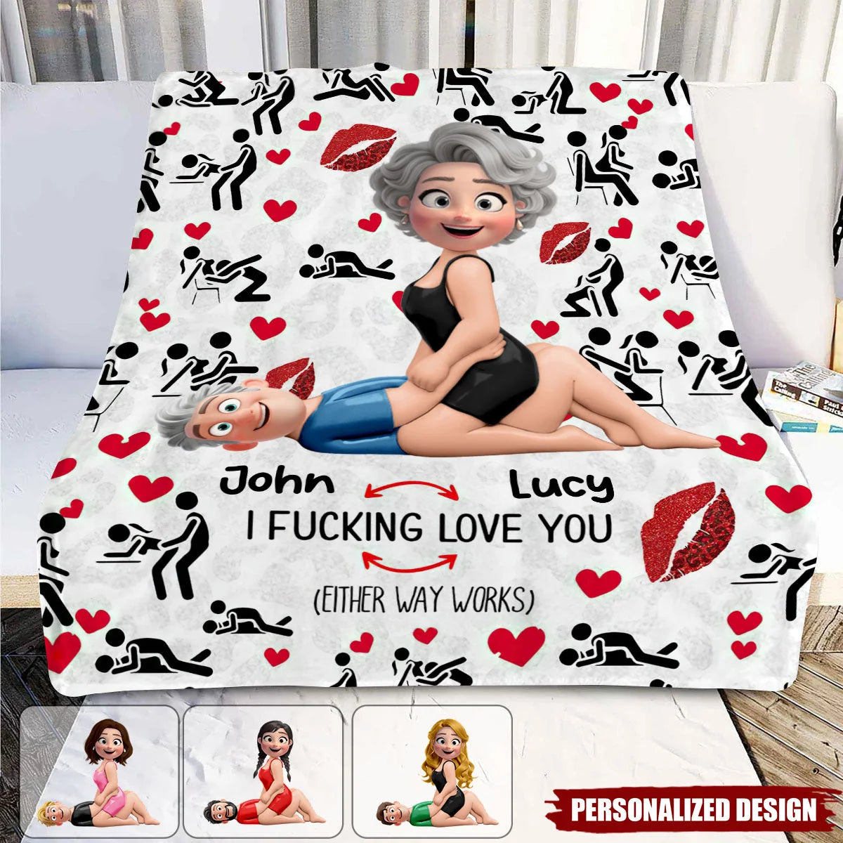 I Fucking Love You Either Way Works Personalized Couple Blanket - Anniversary Gift for Husband Wife Boyfriend