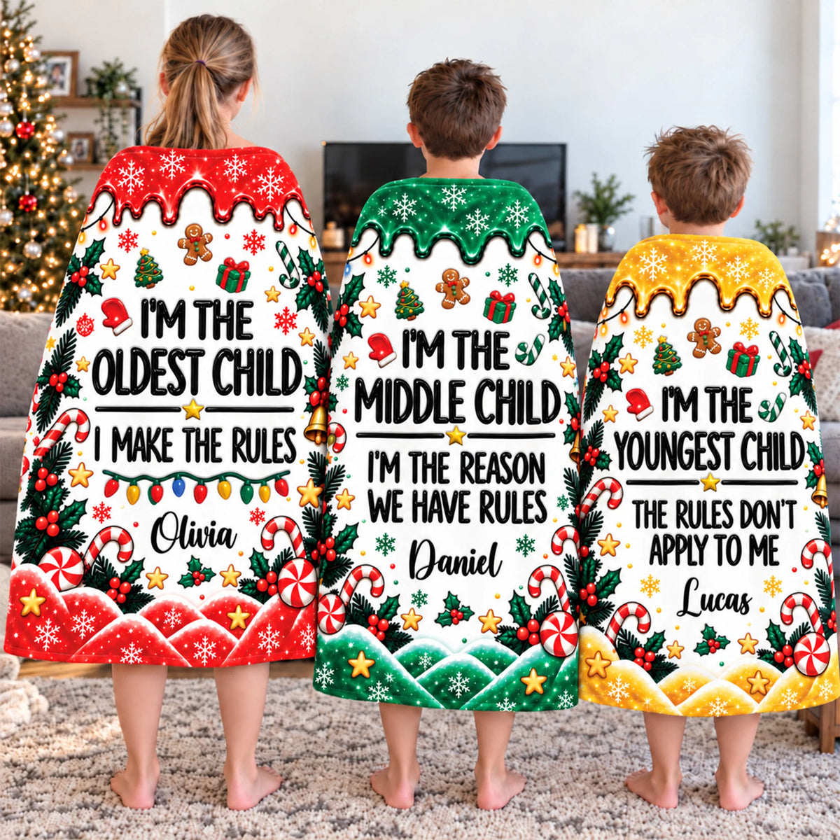 Brother Sister Rules Personalized Sibling Blanket - Holiday Christmas Keepsake for Kids