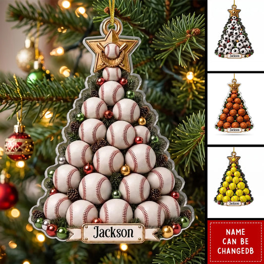 Personalized Sports Tree Acrylic Ornament - Custom Christmas Keepsake Gift for Sports Lovers